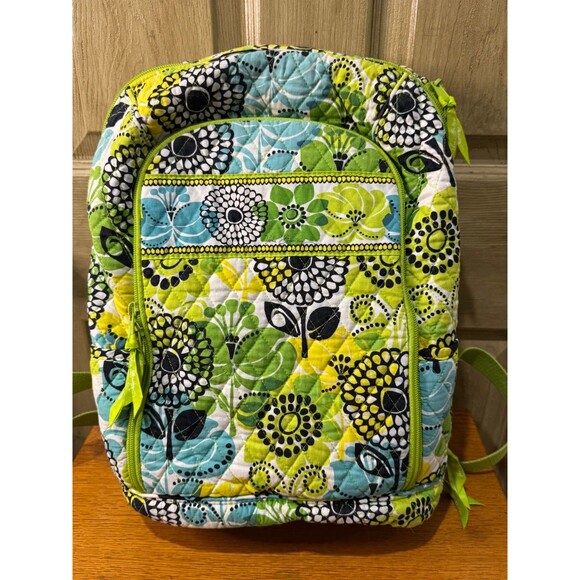 Vera Bradley Back Pack Lime's Up Green Paisley Floral Quilted Multicolor - Picture 1 of 11
